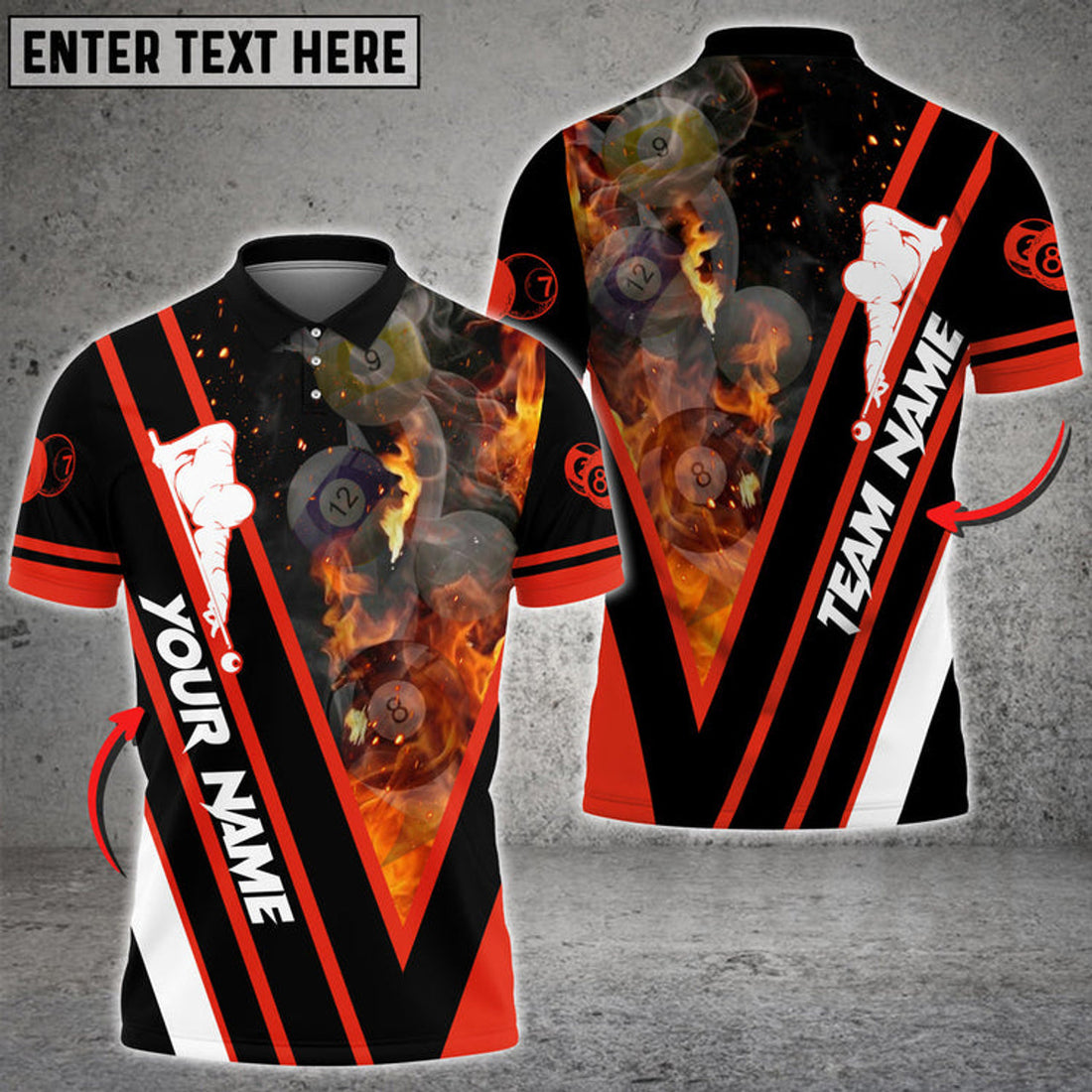 Custom Multi Color Billiards Flame Premium Customized Name 3D Polo Shirt