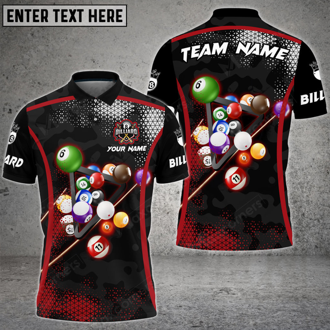 Custom Billiards Camo Polygon Pattern Multicolor Option Customized Name 3D Polo Shirt