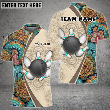 Custom Bowling And Pins Mandala Pattern Multicolor Option Customized Name 3D Polo Shirt