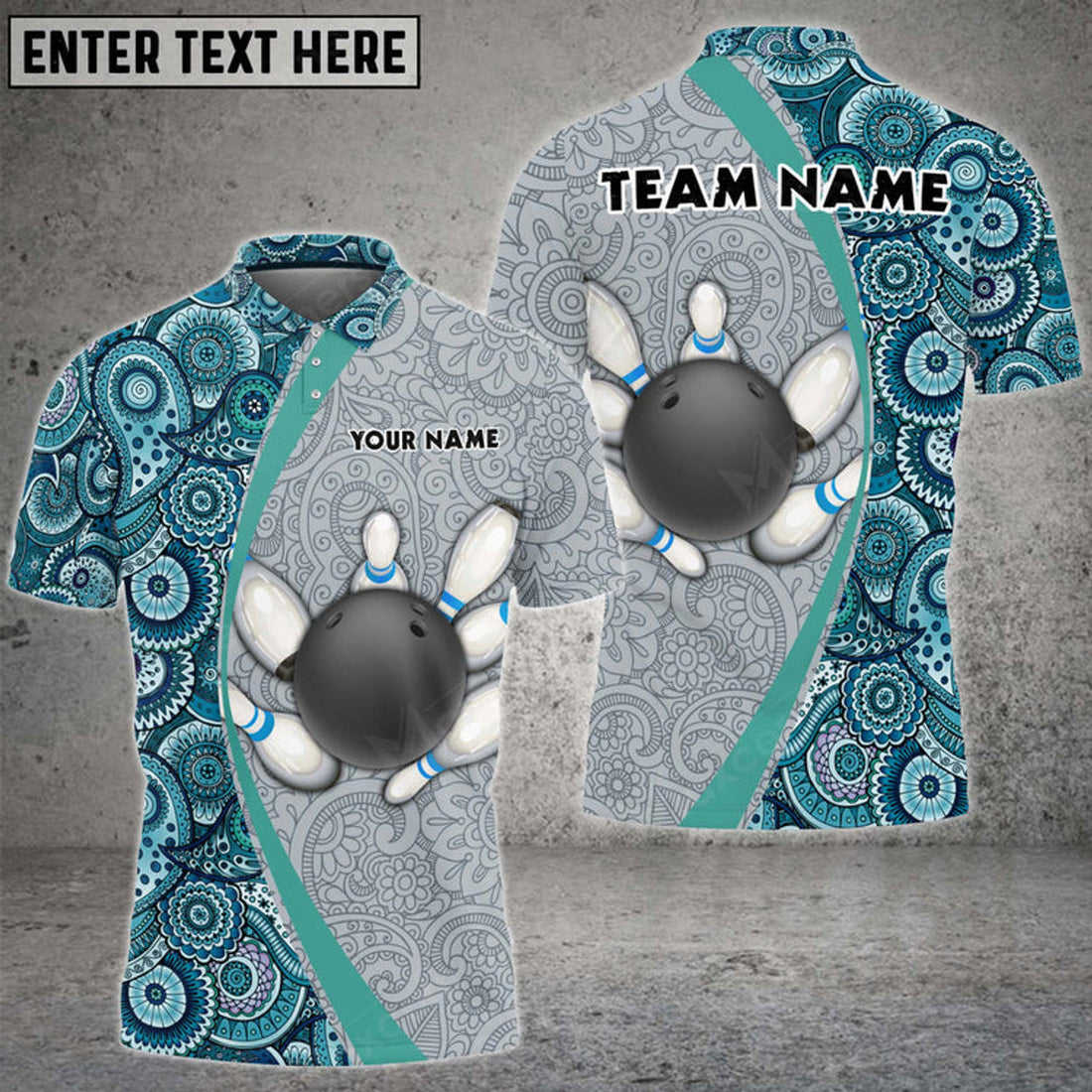 Custom Bowling And Pins Mandala Pattern Multicolor Option Customized Name 3D Polo Shirt
