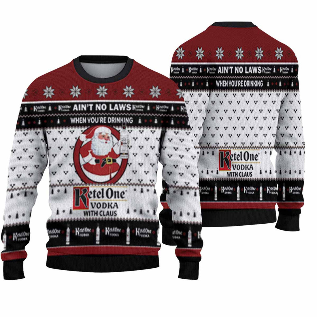 FUNSTUFFPRINT Ketel One Vodka With Claus Ugly Christmas Sweater Unisex Knit Wool Ugly Sweater - Christmas Gifts For Frends Ugly Sweater