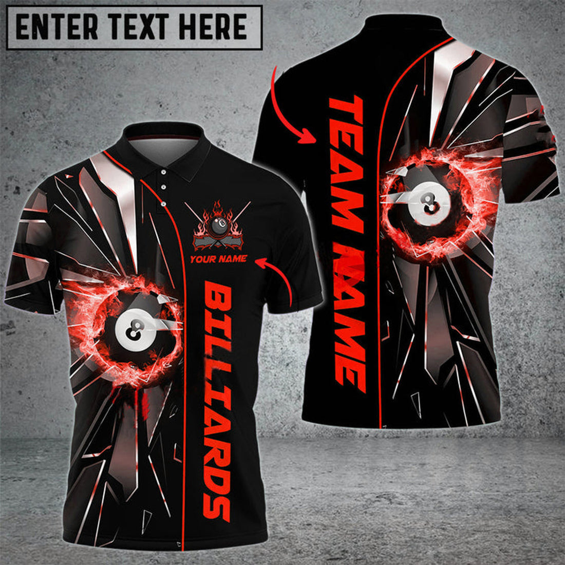 Custom Billiards Ball 8 Fire Broken Glass Personalized Name, Team Name 3D Polo Shirt