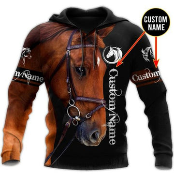FUNSTUFFPRINT Custom Name 3D All Over Printed Horse Hoodie Black 3D Hoodie and Zip Hoodie