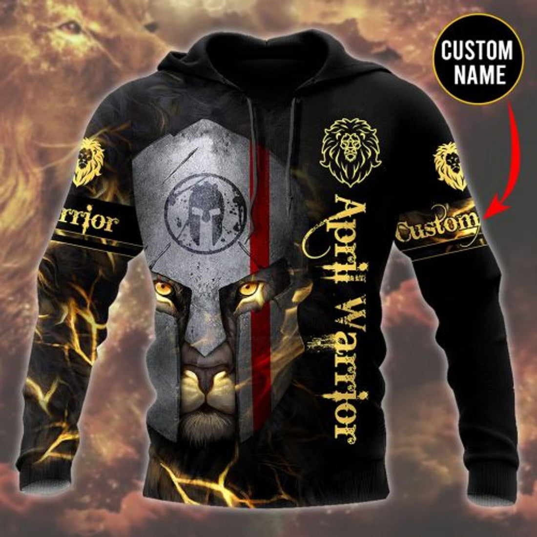 FUNSTUFFPRINT Personalized Lion Viking 3D All Over Printed Hoodie April Warrior 3D Hoodie and Zip Hoodie