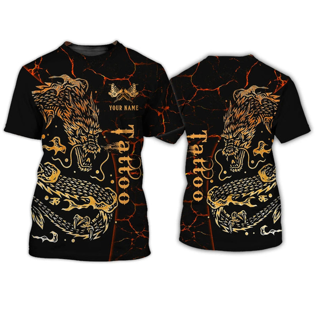 FUNSTUFFPRINT Personalized With Name Dragon Tattoo T-Shirt, Gift For Dragon Lover, Dragon Shirt Tattoo Tee 3D 3D T-shirt