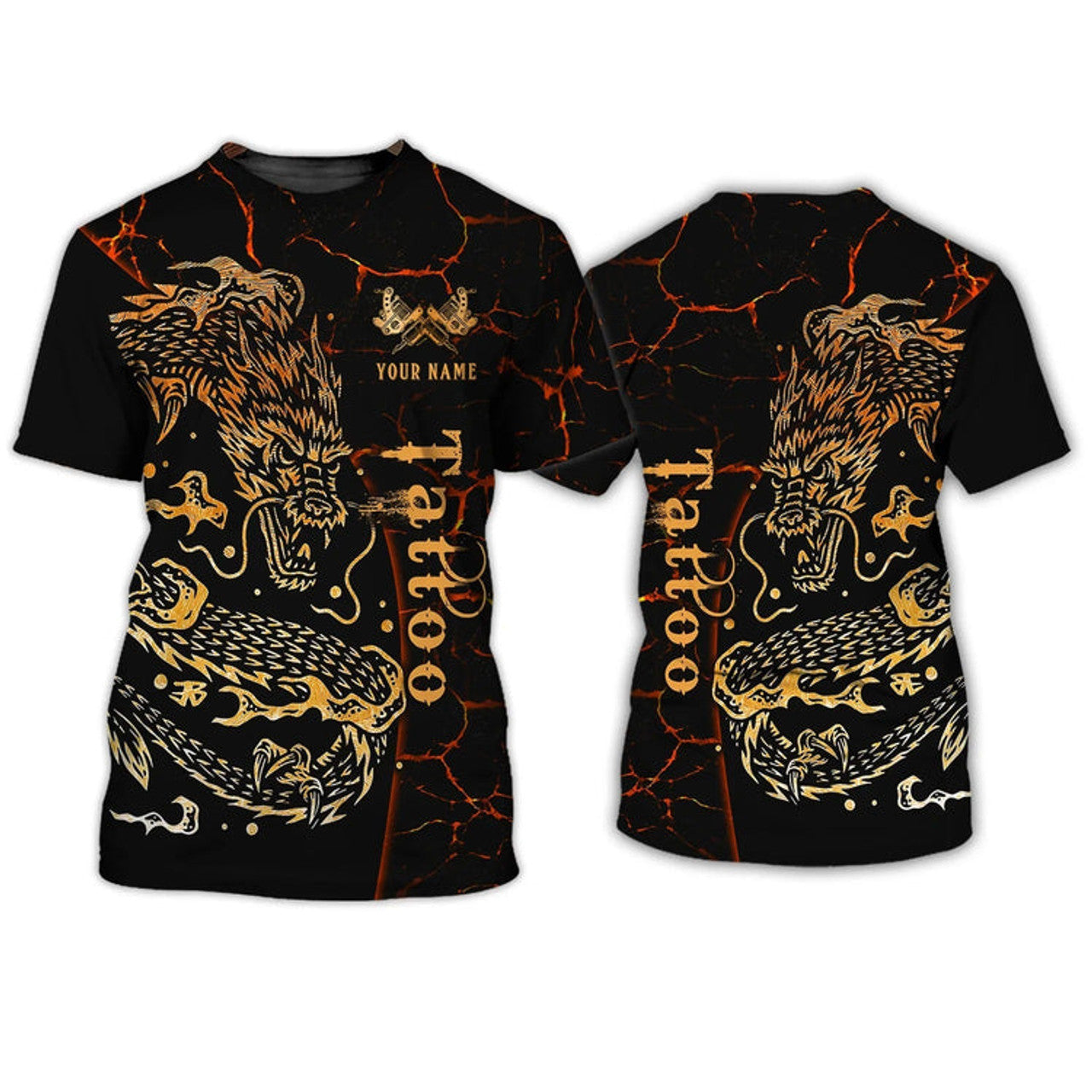 FUNSTUFFPRINT Personalized With Name Dragon Tattoo T-Shirt, Gift For Dragon Lover, Dragon Shirt Tattoo Tee 3D 3D T-shirt