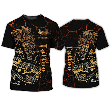 FUNSTUFFPRINT Personalized With Name Dragon Tattoo T-Shirt, Gift For Dragon Lover, Dragon Shirt Tattoo Tee 3D 3D T-shirt