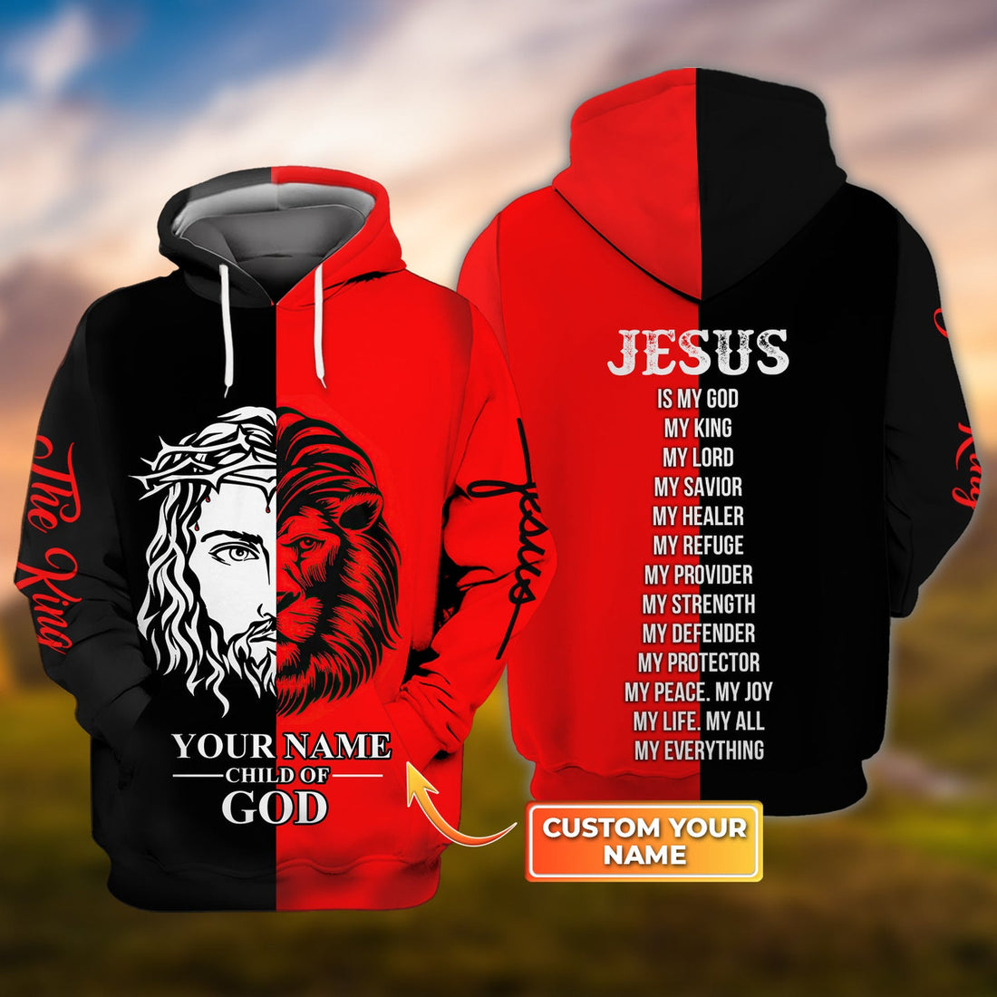 FUNSTUFFPRINT Cusstom CHILD OF GOD - Black Red 3D Hoodie and Zip Hoodie