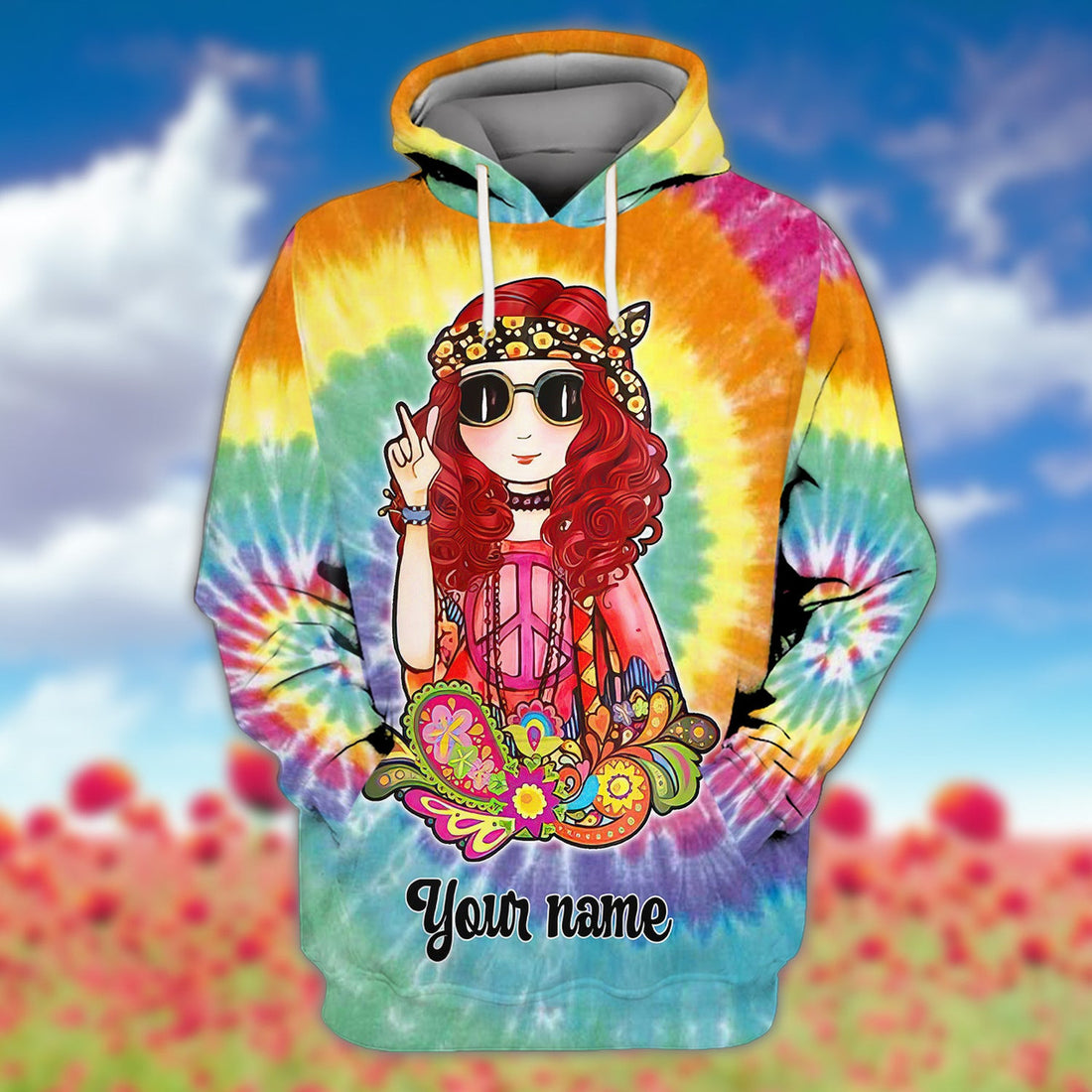 FUNSTUFFPRINT Hippie - Personalized Name 3D Hoodie and Zip Hoodie