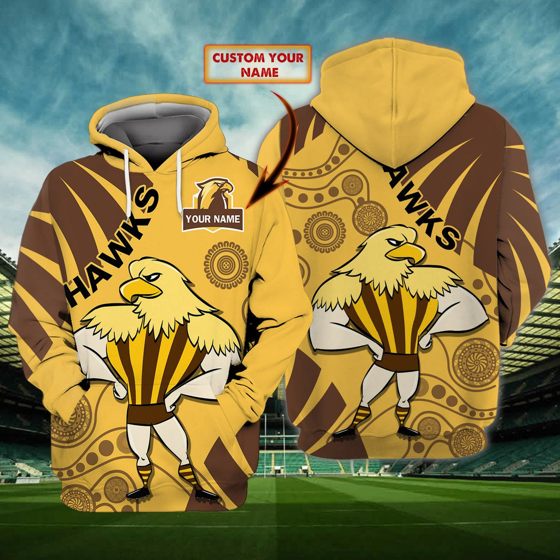 FUNSTUFFPRINT Hawthorn Hawks 2 - Personalized Name 3D Hoodie and Zip Hoodie