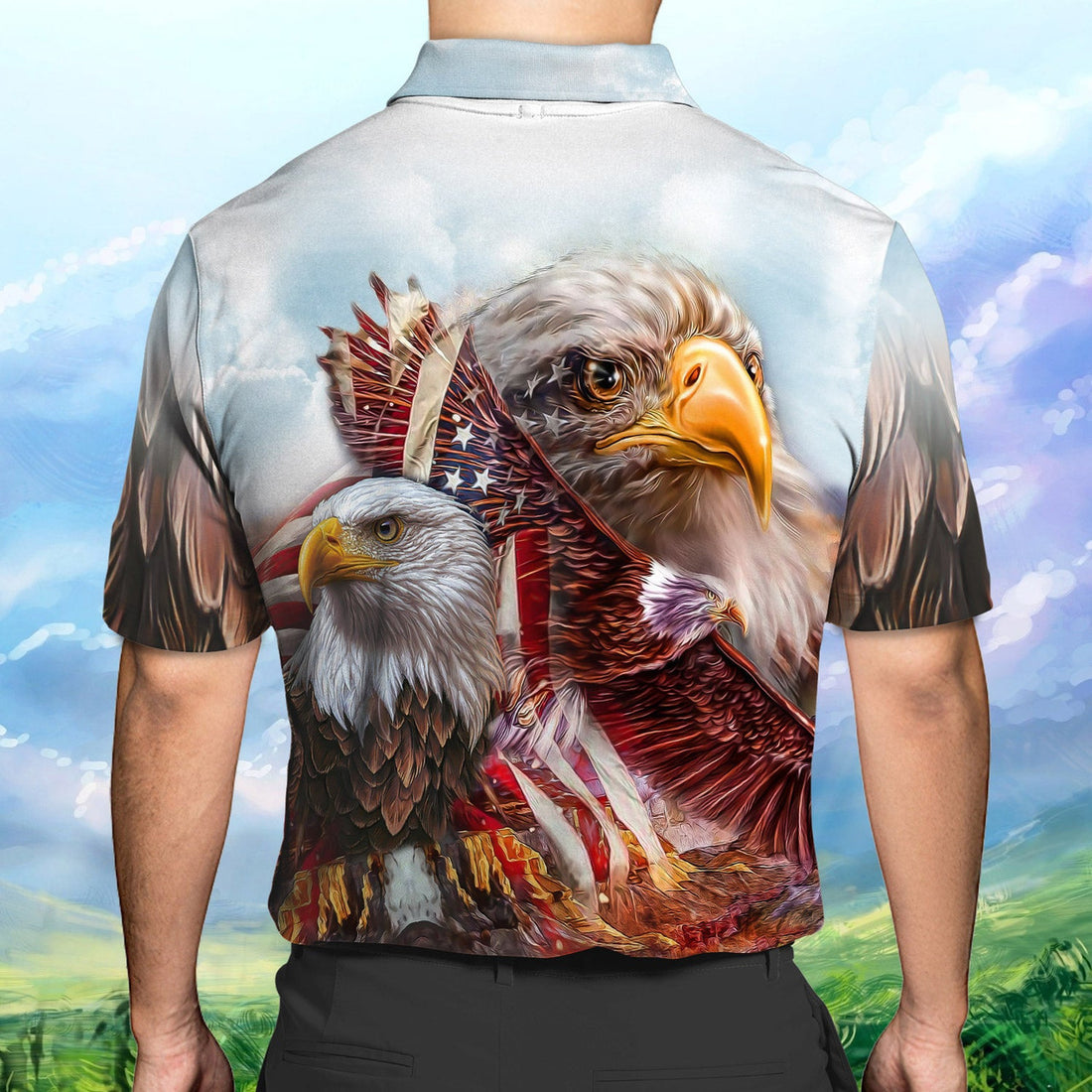 FUNSTUFFPRINT America Eagle - Personalized Name 3D Polo Shirt