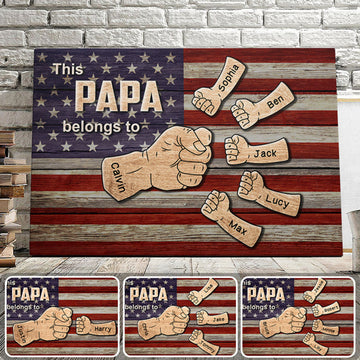 Personalized Papa Canvas Wall Art - Custom Grandkid Name Family Wall Art - House Decor - 4th Of July Wall Art 