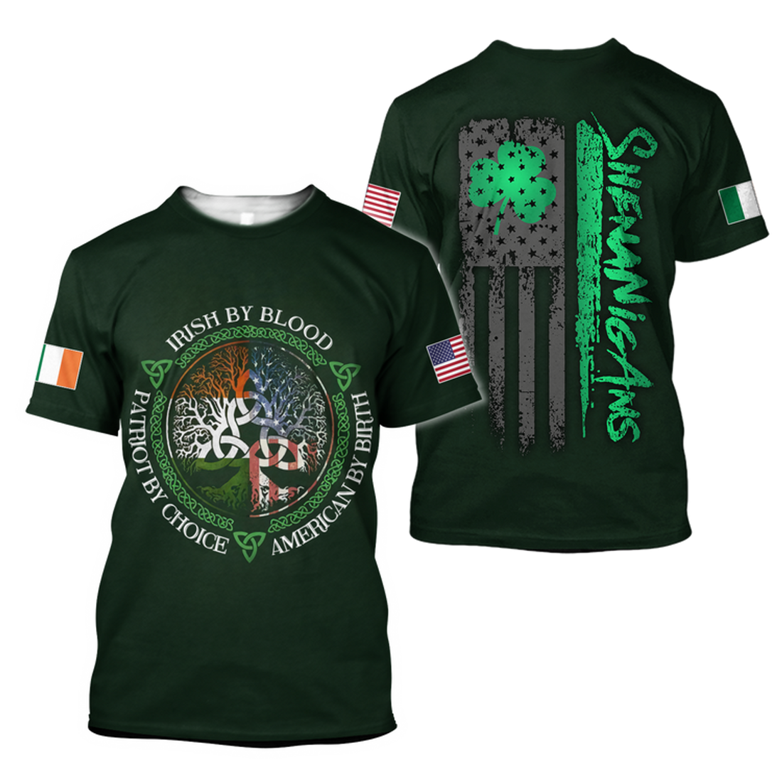 FUNSTUFFPRINT Irish By Blood American By Birth Patriot By Choice St.Patrick Day Men and Women 3D T-shirt