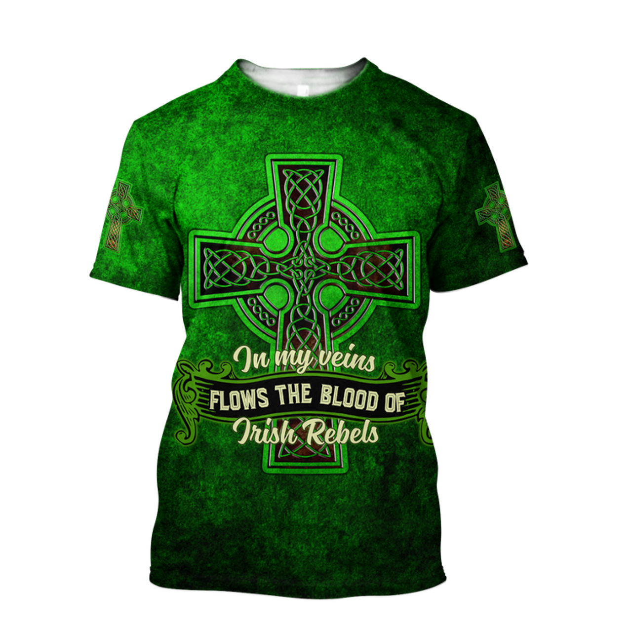 FUNSTUFFPRINT 3D All Over Print Saint Patrick's Day Shirt, In My Veins Flows The Blood Of Irish Rebels, St. Patrick's Day Shirt 3D T-shirt