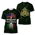 FUNSTUFFPRINT American Grown With Irish Roots Tree of Life 3D Shirt, St Patrick's Day Shirt, Shamrock Shirt, Lucky Shirt 3D T-shirt