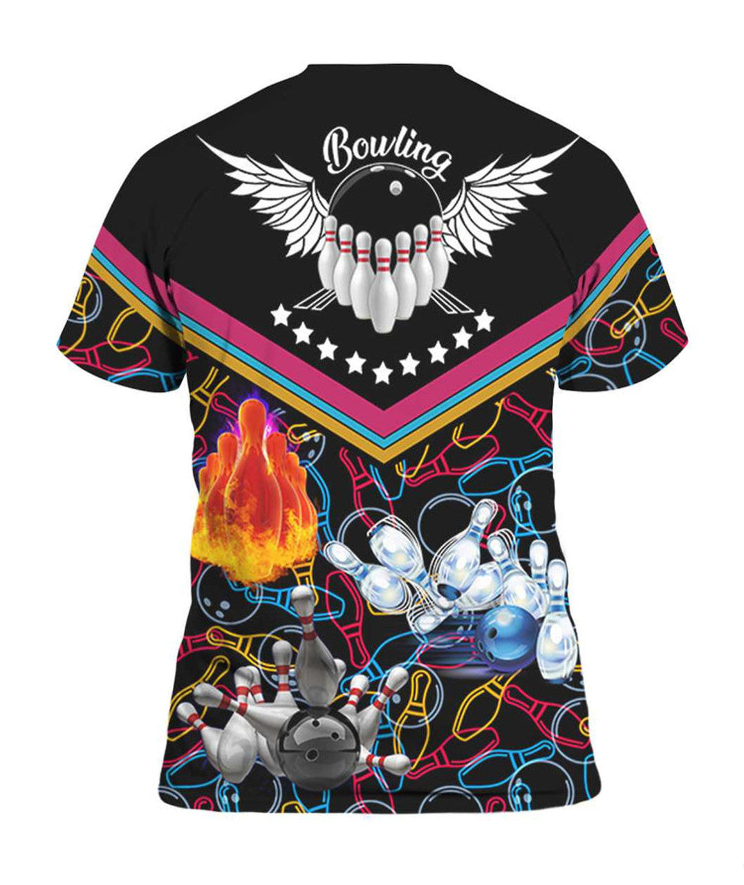 FUNSTUFFPRINT Personalized 3D Black Bowling Shirt Men Women, Custom Colorful Bowling T-Shirt, Bowling Team Uniform, Bowling Gifts 3D T-shirt