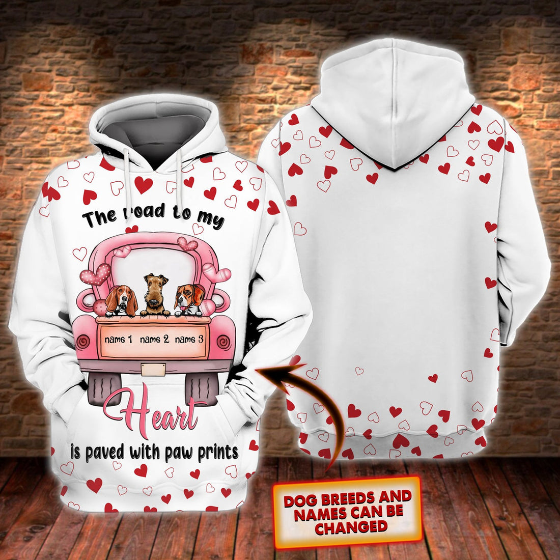 FUNSTUFFPRINT Personalized the road to my heart is paved with paw prints 3D Hoodie and Zip Hoodie