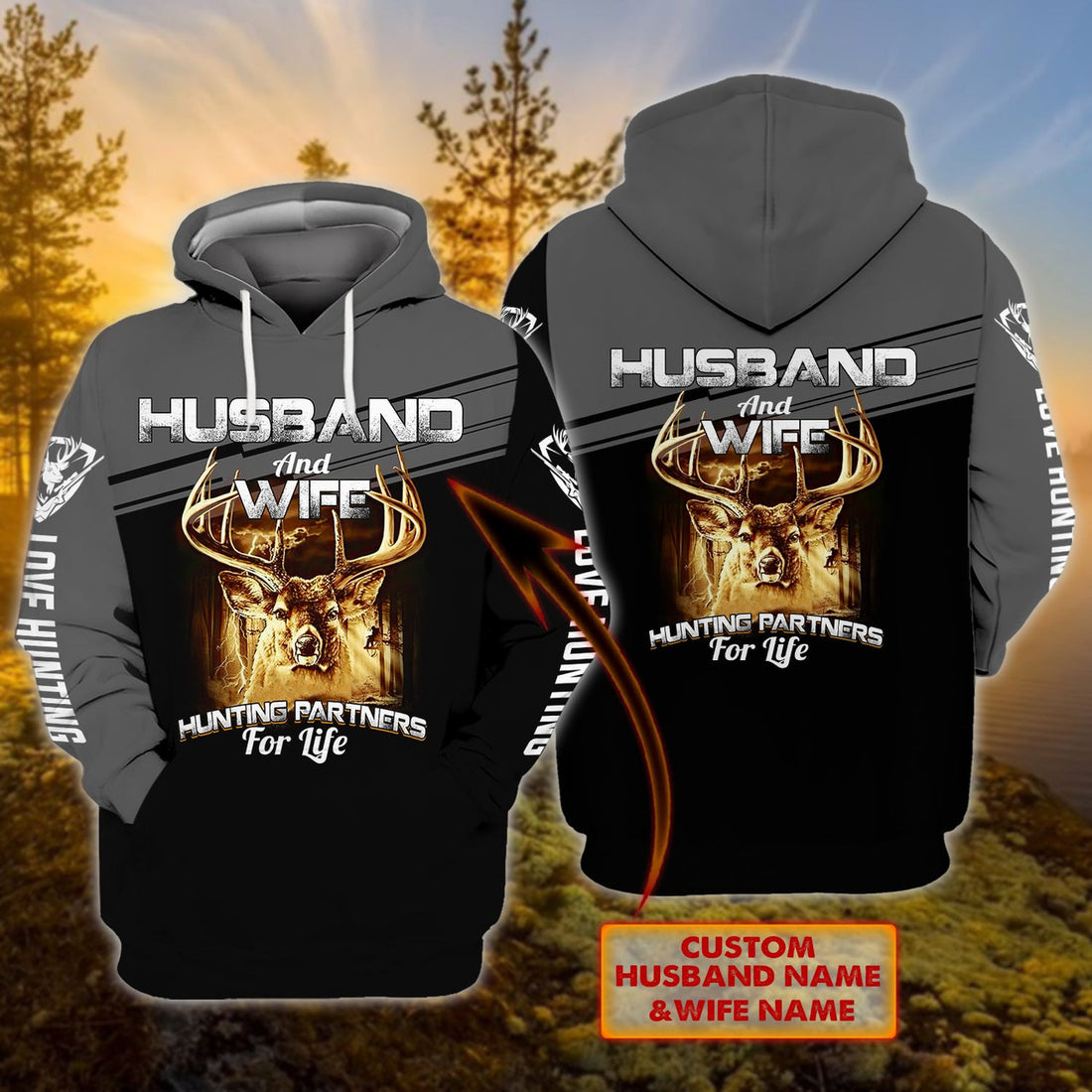 FUNSTUFFPRINT Husband And Wife Hunting - Personalized 3D Hoodie and Zip Hoodie
