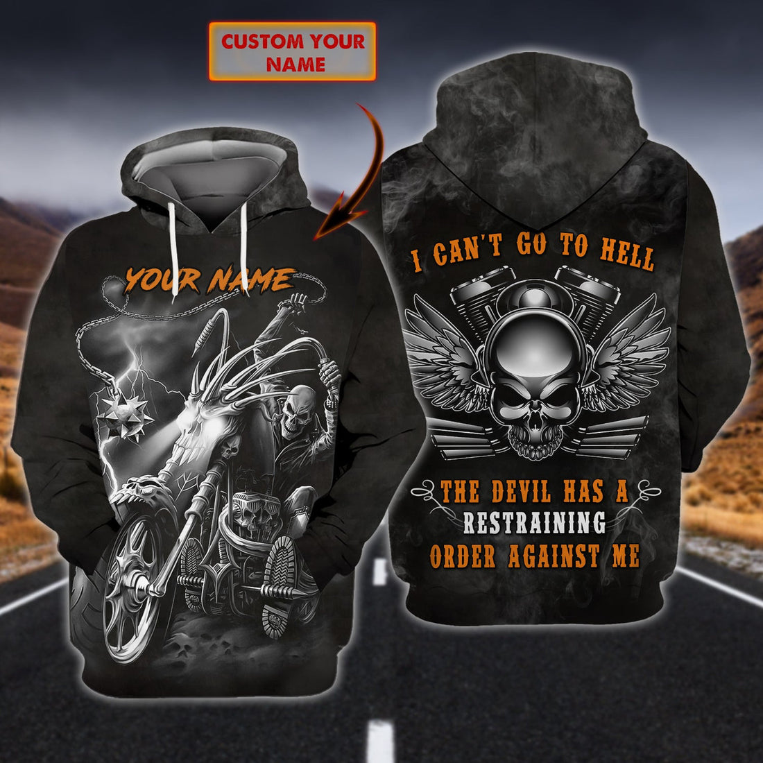 FUNSTUFFPRINT Custom Name-Hoodie Shirt-Biker-I can't go hell 3D Hoodie and Zip Hoodie