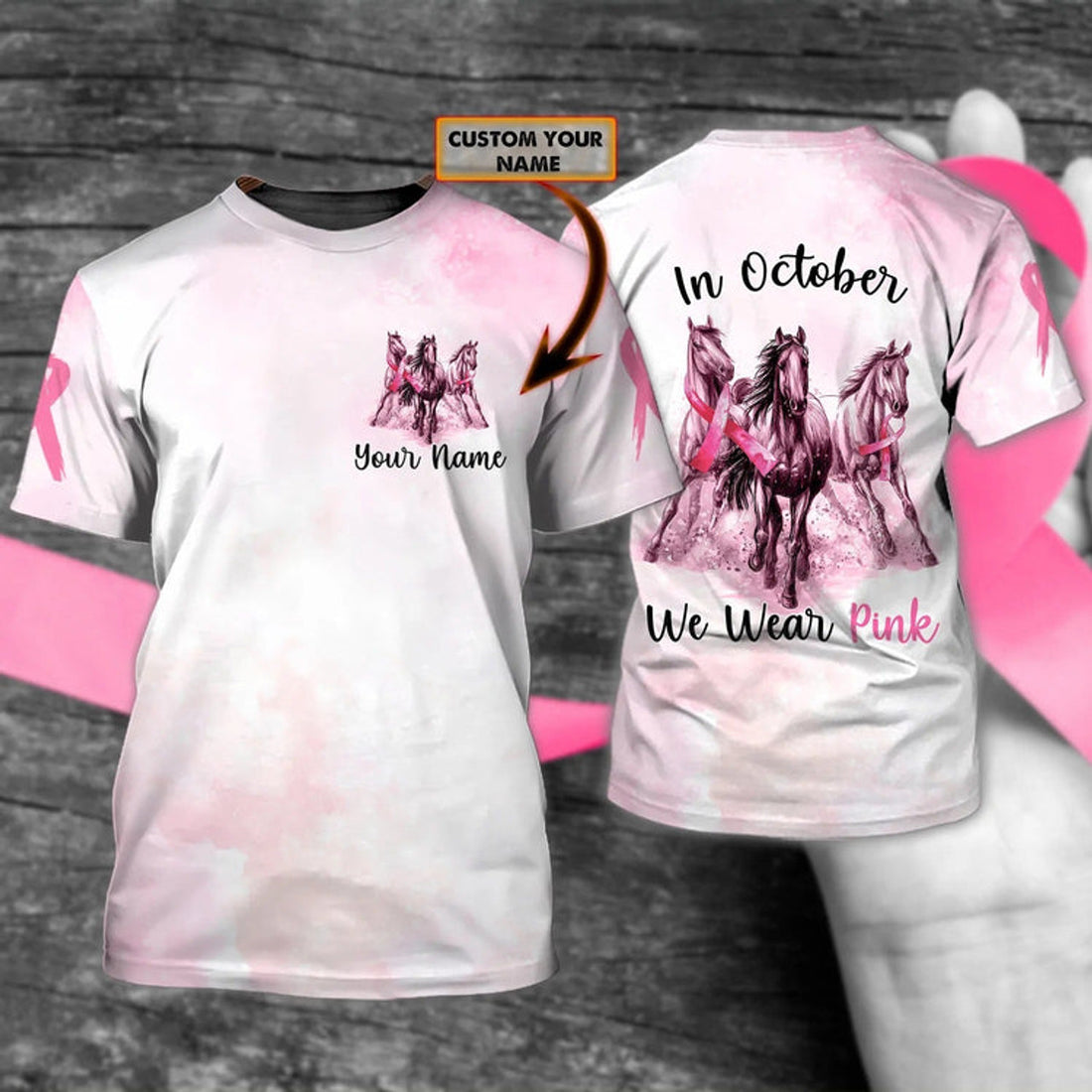 FUNSTUFFPRINT Custom 3D Breast Cancer Shirt Men Women, In October We Wear Pink Shirts 3D T-shirt