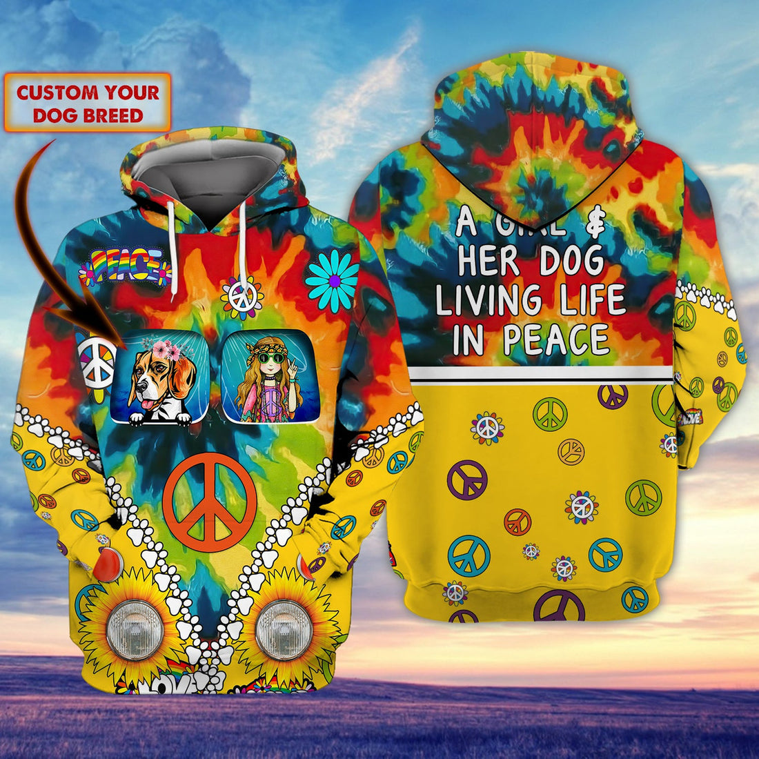 FUNSTUFFPRINT A girl and her dog living life in peace- Custom Hoodie shirt-Personalized Gifts For Dog 3D Hoodie and Zip Hoodie