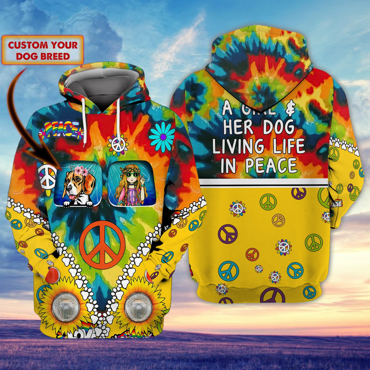 FUNSTUFFPRINT A girl and her dog living life in peace- Custom Hoodie shirt-Personalized Gifts For Dog 3D Hoodie and Zip Hoodie