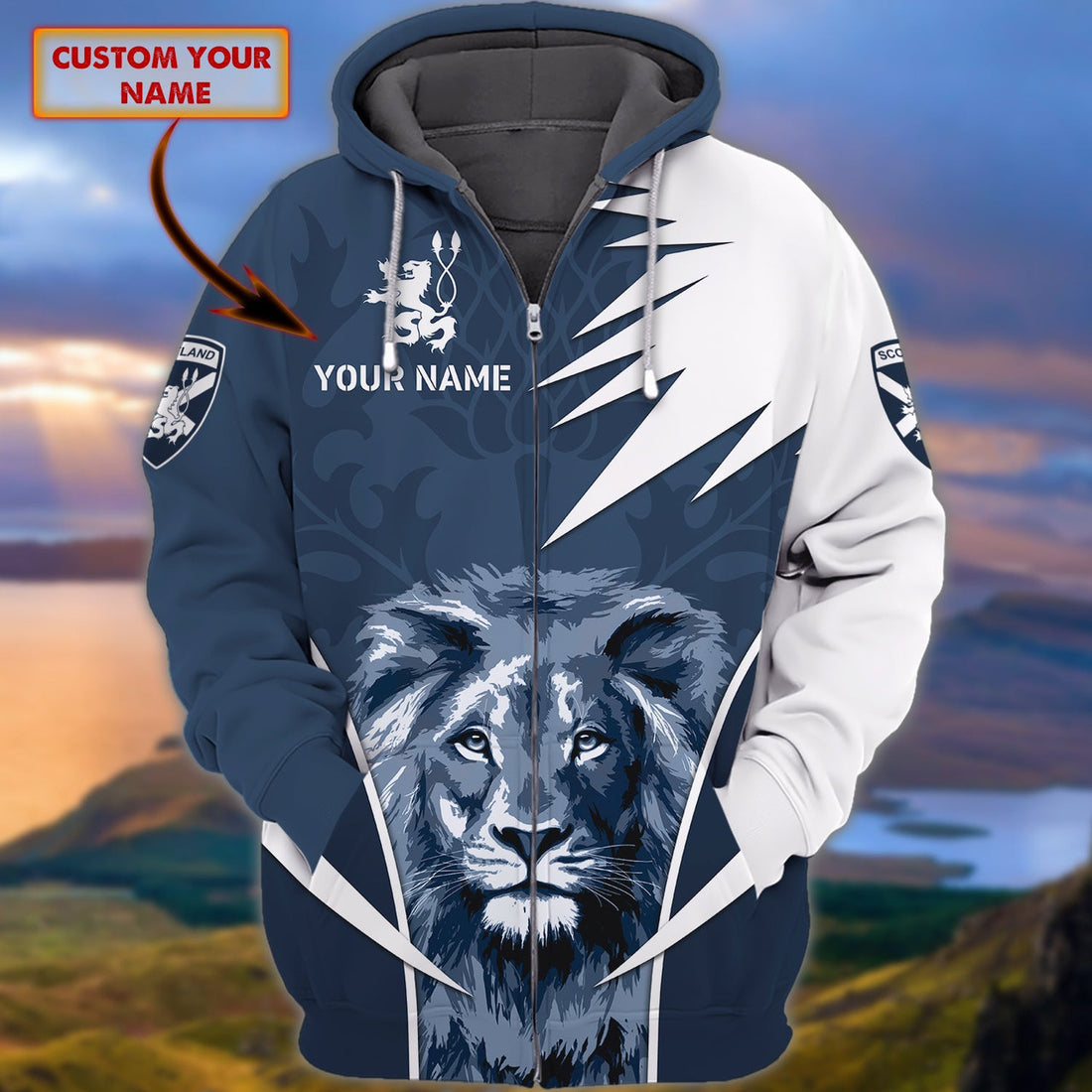 FUNSTUFFPRINT SCOTLAND 10 - Personalized Name 3D Hoodie and Zip Hoodie