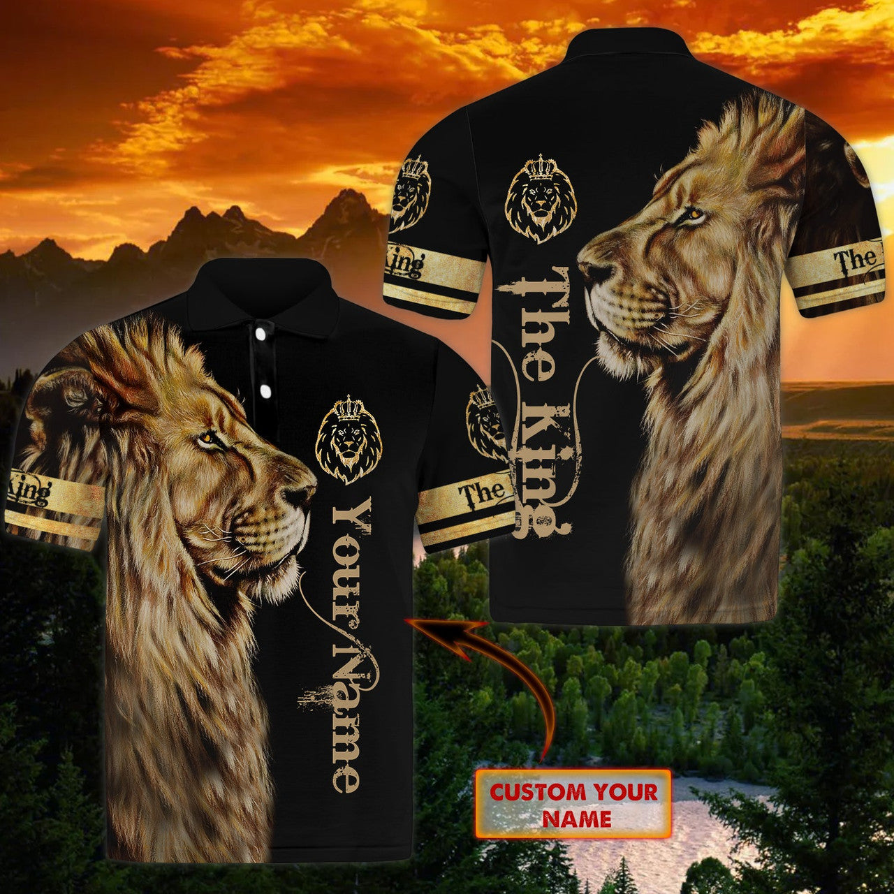 FUNSTUFFPRINT LION Personalized Name - 3D Polo Shirt