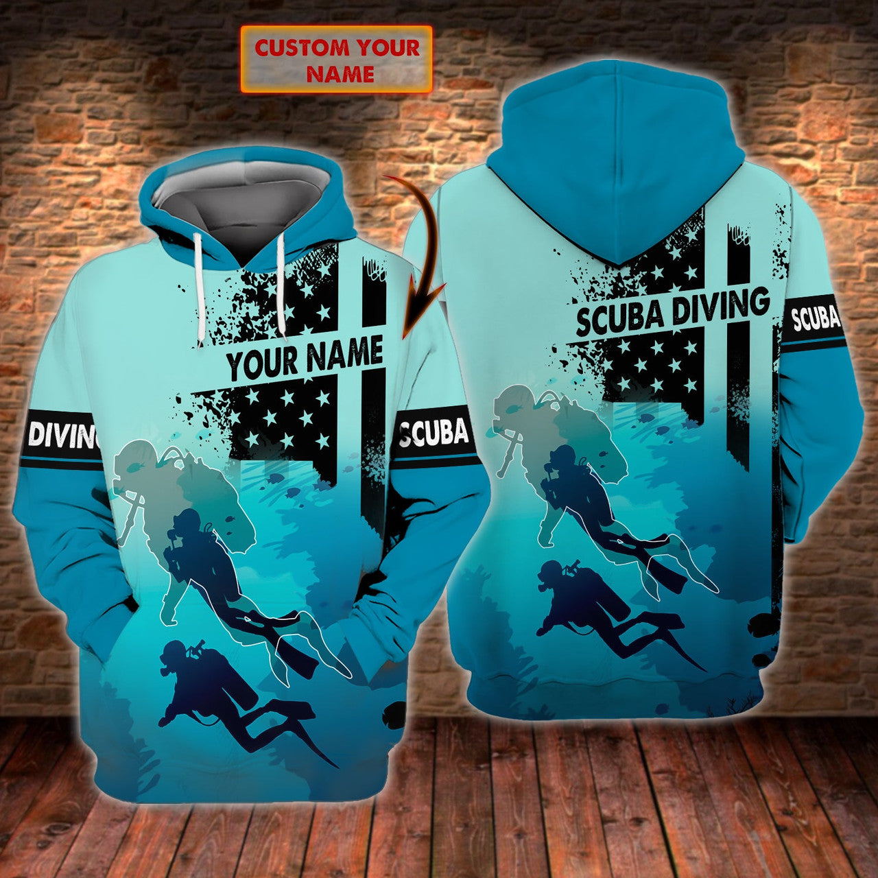 FUNSTUFFPRINT Diving - Personalized Name 3D Hoodie and Zip Hoodie