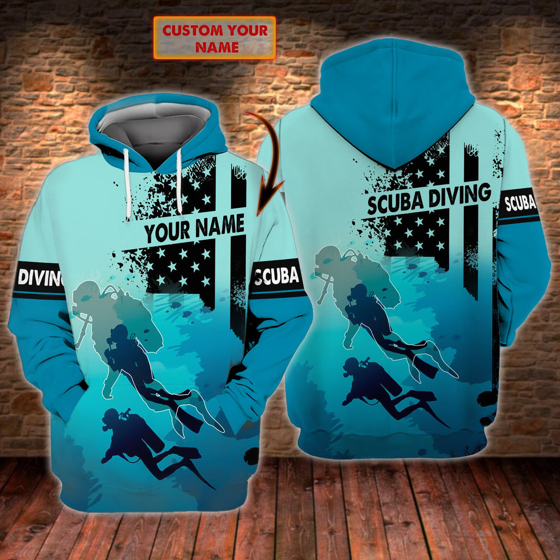 FUNSTUFFPRINT Diving - Personalized Name 3D Hoodie and Zip Hoodie