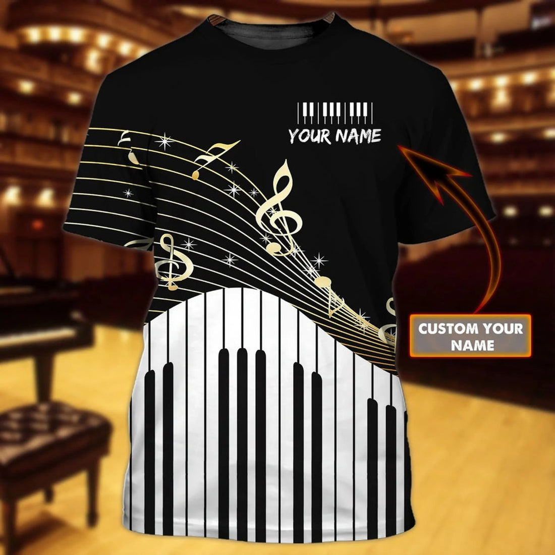 Customized 3D All Over Print Piano T-Shirt Men Women Piano Gifts Piano Team Uniform