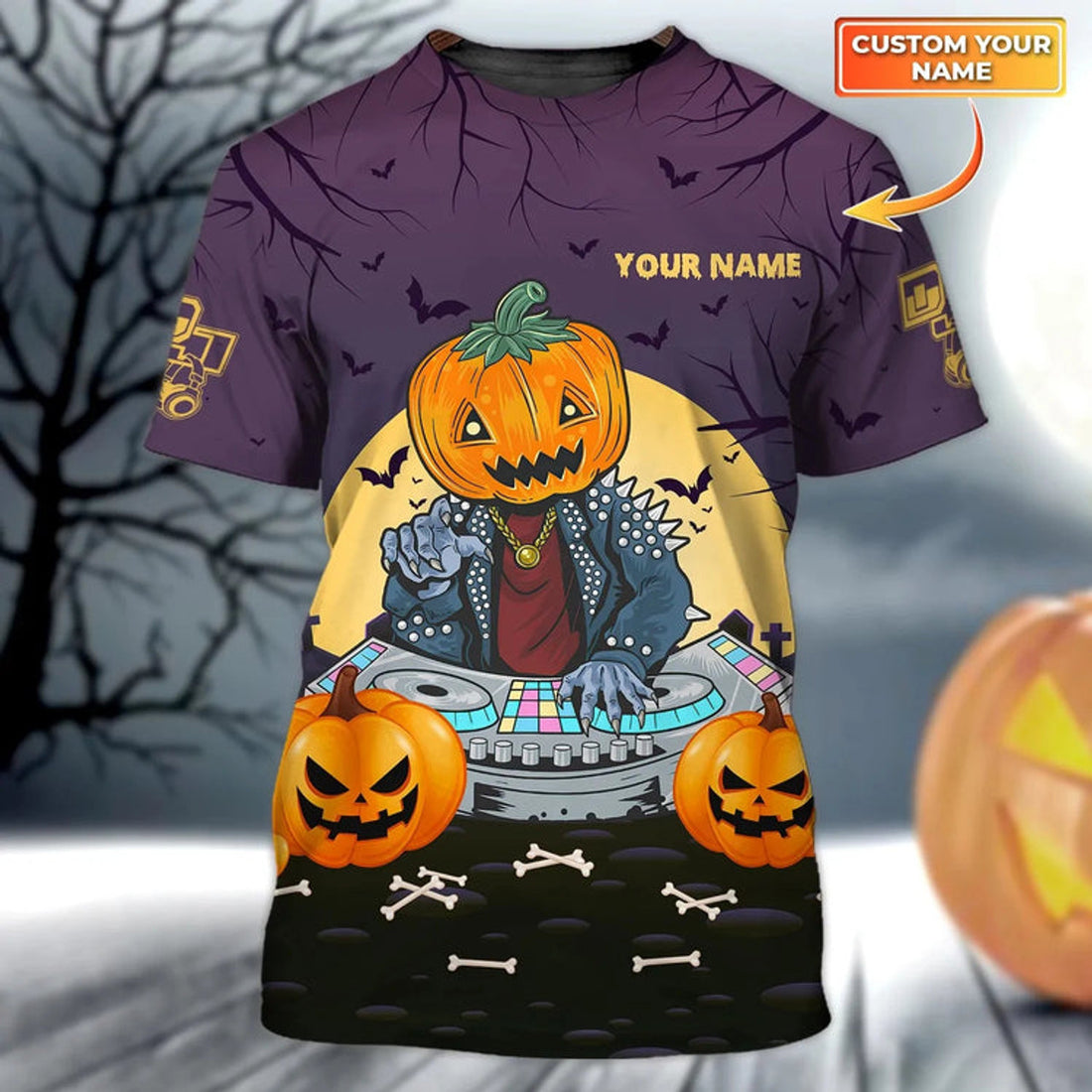 Custom Skull DJ Shirt, Skull DJ Party 3D All Over Print T-Shirt Men Women, Funny Halloween DJ Gift