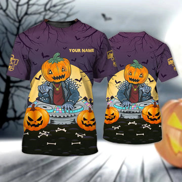 Custom Skull DJ Shirt, Skull DJ Party 3D All Over Print T-Shirt Men Women, Funny Halloween DJ Gift