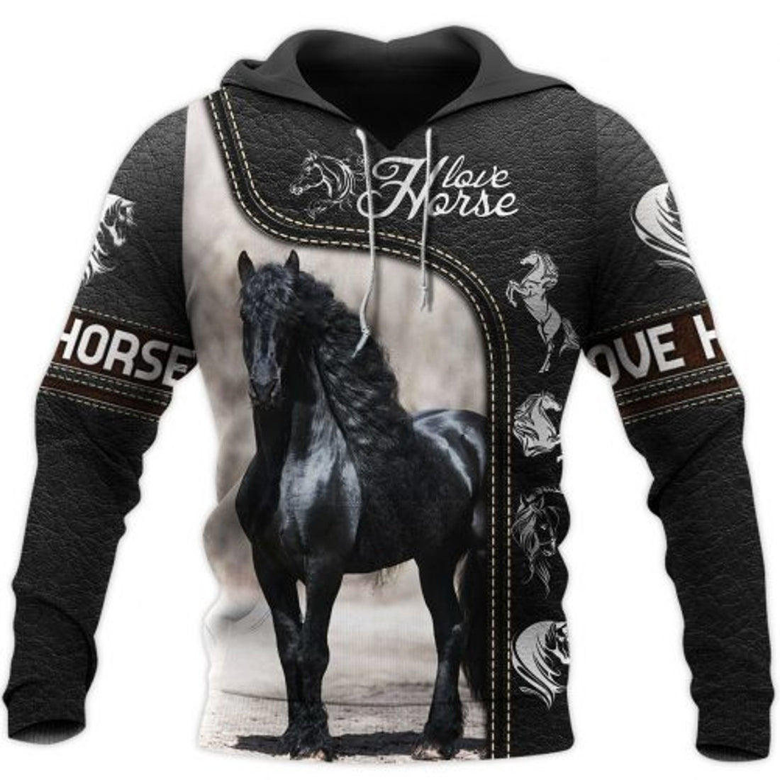 FUNSTUFFPRINT Horse 3D All Over Printed Hoodie Love Horse Black Leather 3D Hoodie and Zip Hoodie