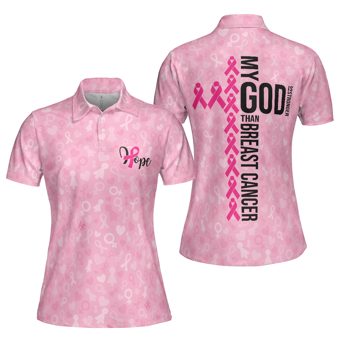My God Is Stronger Than Breast Cancer Awareness Short Sleeve Women Polo Shirt
