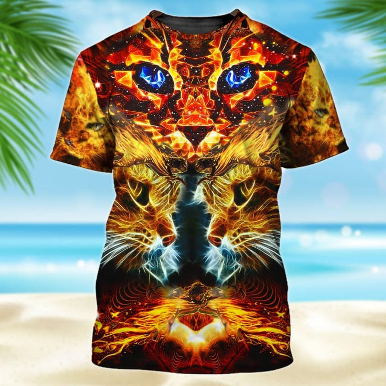 FUNSTUFFPRINT Cat Neon Yellow 3D T-Shirt, All Over Print Cat On Shirt 3D T-shirt