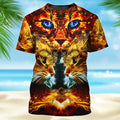 FUNSTUFFPRINT Cat Neon Yellow 3D T-Shirt, All Over Print Cat On Shirt 3D T-shirt