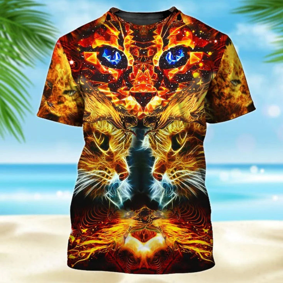 Cat Neon Yellow 3D T-Shirt, All Over Print Cat On Shirt