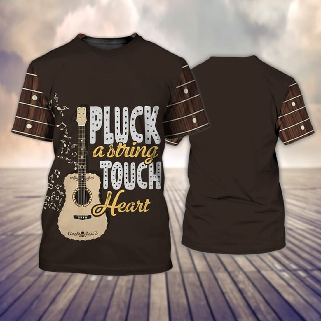 FUNSTUFFPRINT Guitar Shirt, Pluck Astring Touch Heart 3D T-Shirt