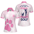 Never Underestimate A Cat Mom Golf Girl V2 Short Sleeve Women Polo Shirt, Pink Paw Pattern Golf Shirt, Golf Gift For Cat Lovers