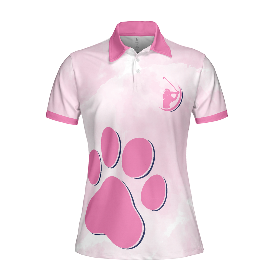 Never Underestimate A Cat Mom Golf Girl V2 Short Sleeve Women Polo Shirt, Pink Paw Pattern Golf Shirt, Golf Gift For Cat Lovers