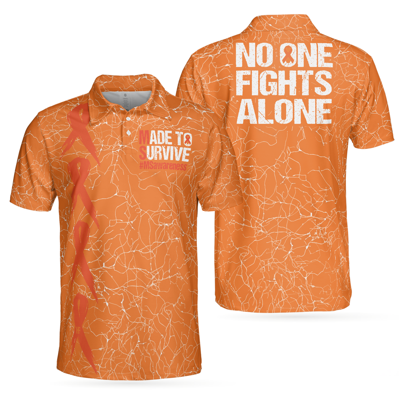 No One Fights Alone MS Awareness Polo Shirt, Multiple Sclerosis Awareness Ribbon Polo Shirt, MS Awareness Shirt For Men
