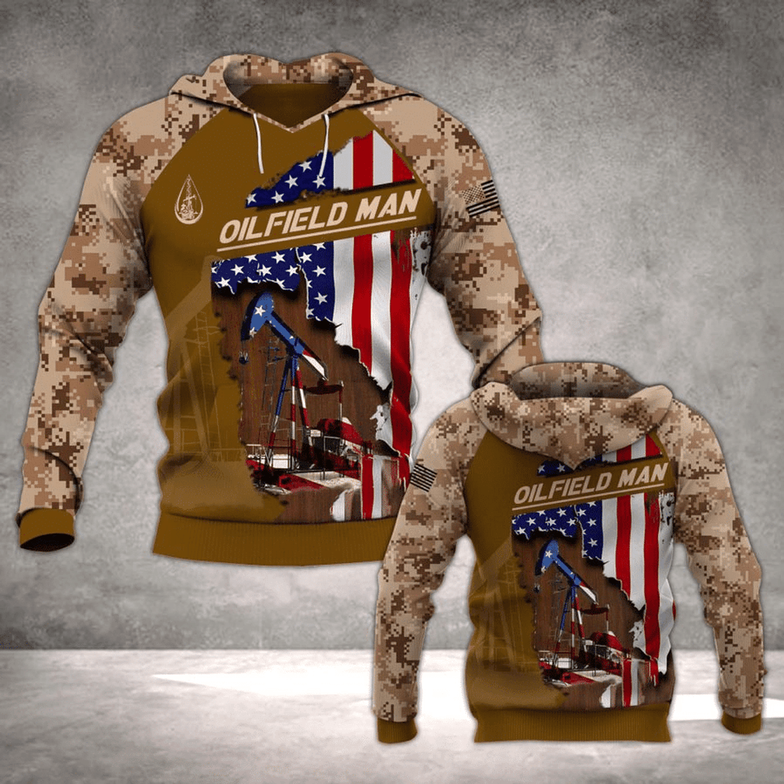 FUNSTUFFPRINT Oilfield Shirt Unique Oilfield Equipment Patriotic American Flag Art 3D Hoodie and Zip Hoodie