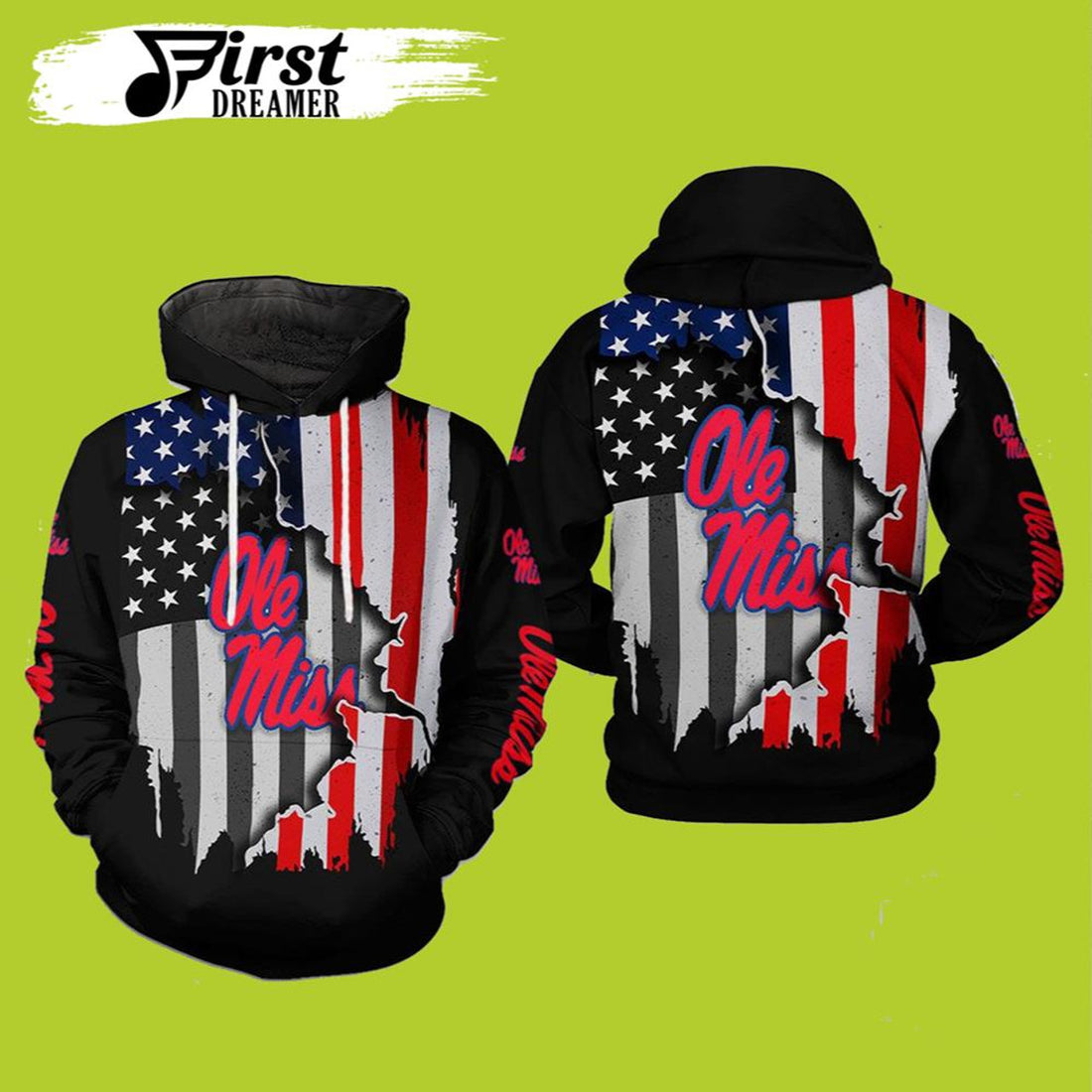 FUNSTUFFPRINTOle Miss Rebels NCAA US Flag 3D Hoodie and Zip Hoodie