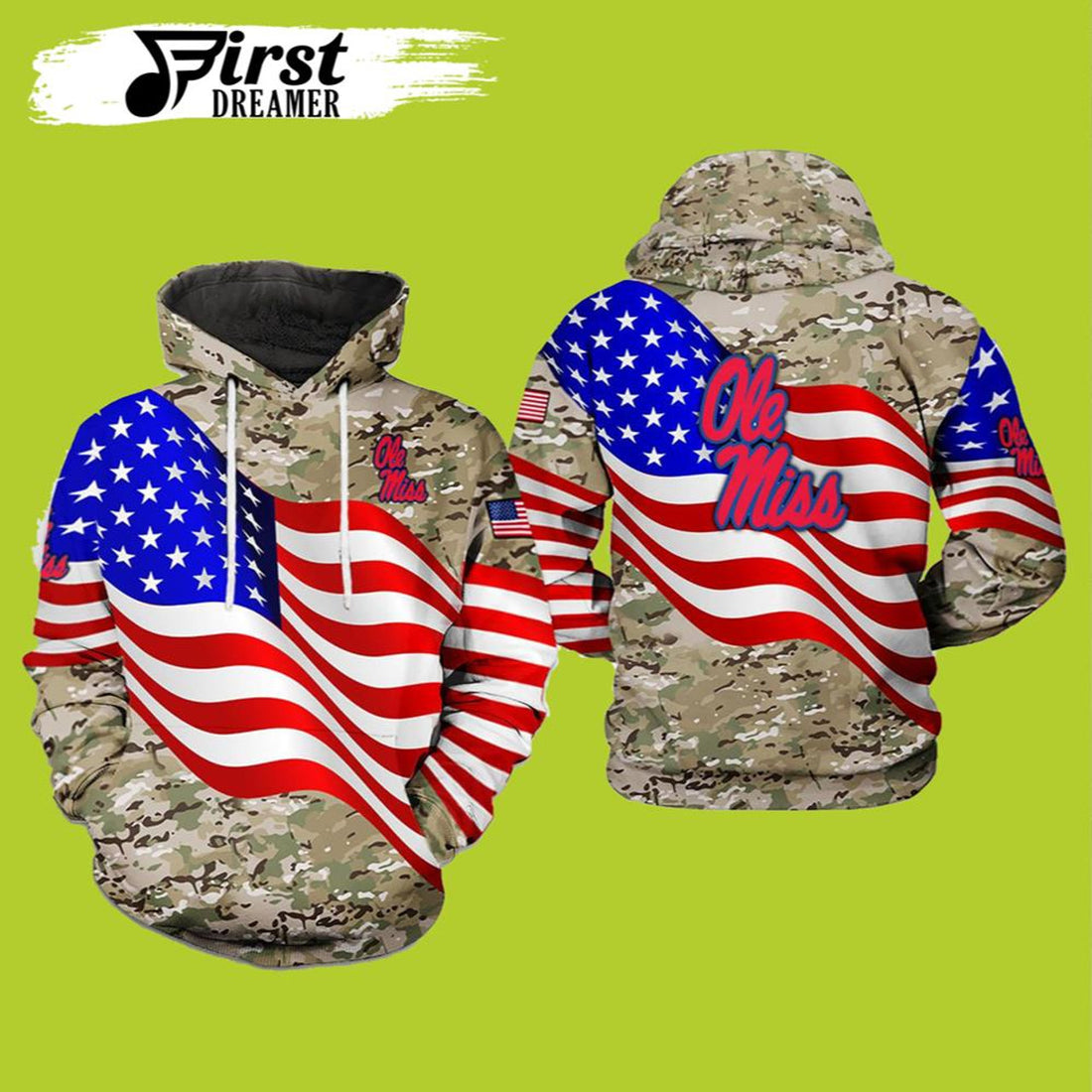 FUNSTUFFPRINT Ole Miss Rebels NCAA US Flag Camo Veteran 3D Hoodie and Zip Hoodie