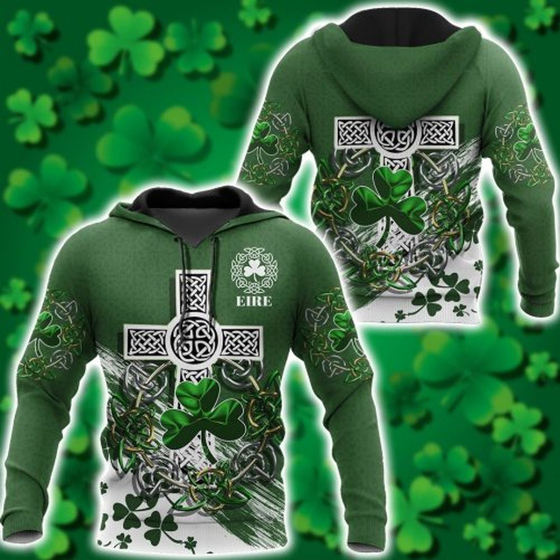 FUNSTUFFPRINT Irish 3D All Over Hoodie Cross Celtic Knot Circle 3D Hoodie and Zip Hoodie