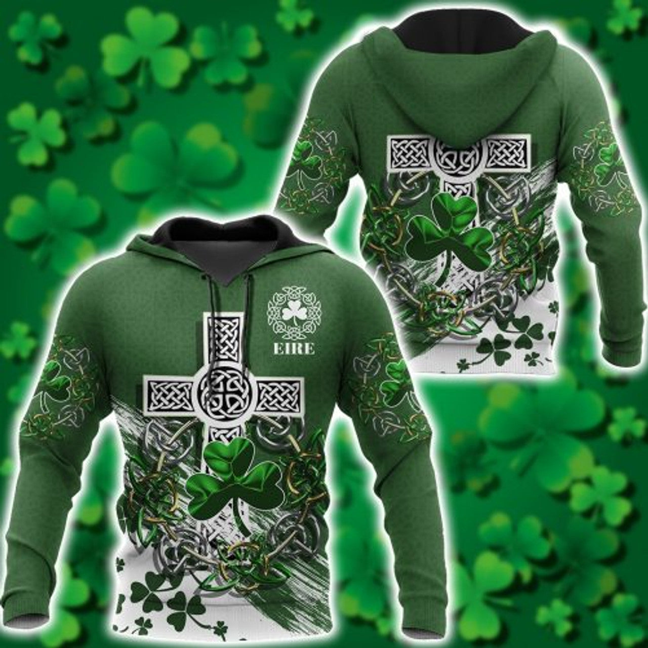 FUNSTUFFPRINT Irish 3D All Over Hoodie Cross Celtic Knot Circle 3D Hoodie and Zip Hoodie