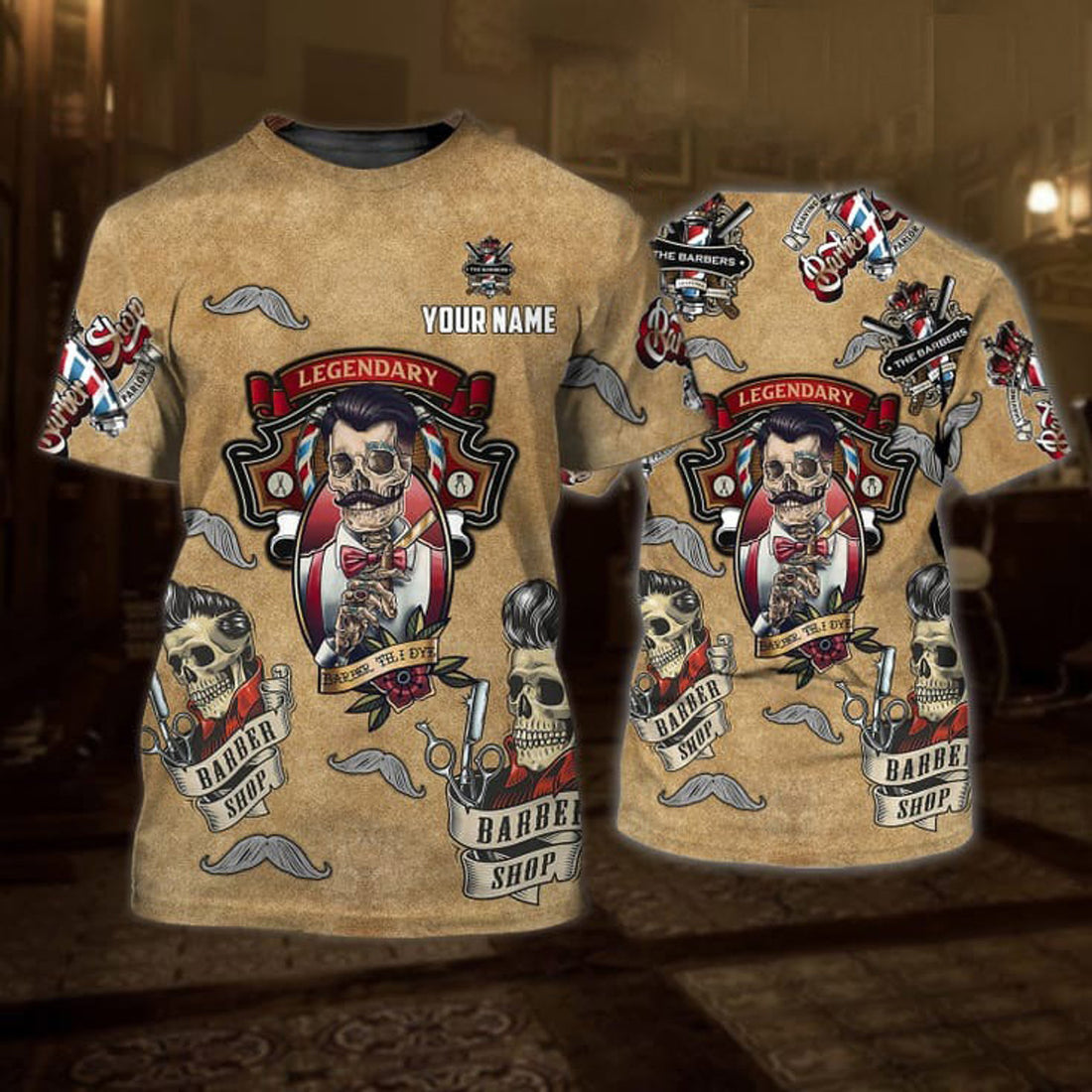 FUNSTUFFPRINT Personalized 3D Skull Barber T-Shirt, Skull Barber Shirt, Gift For Barber Shop, New Barber Gift 3D T-shirt