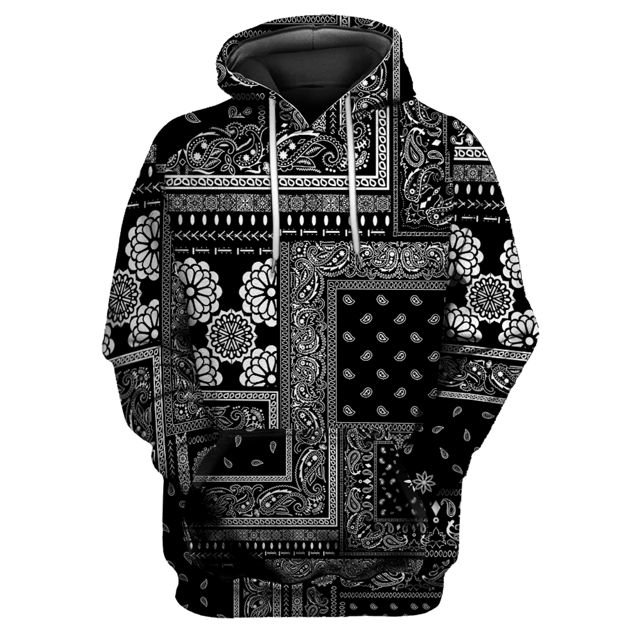 FUNSTUFFPRINT Paisley Bandana Vibe with Black White tone Street Style 3D Hoodie and Zip Hoodie