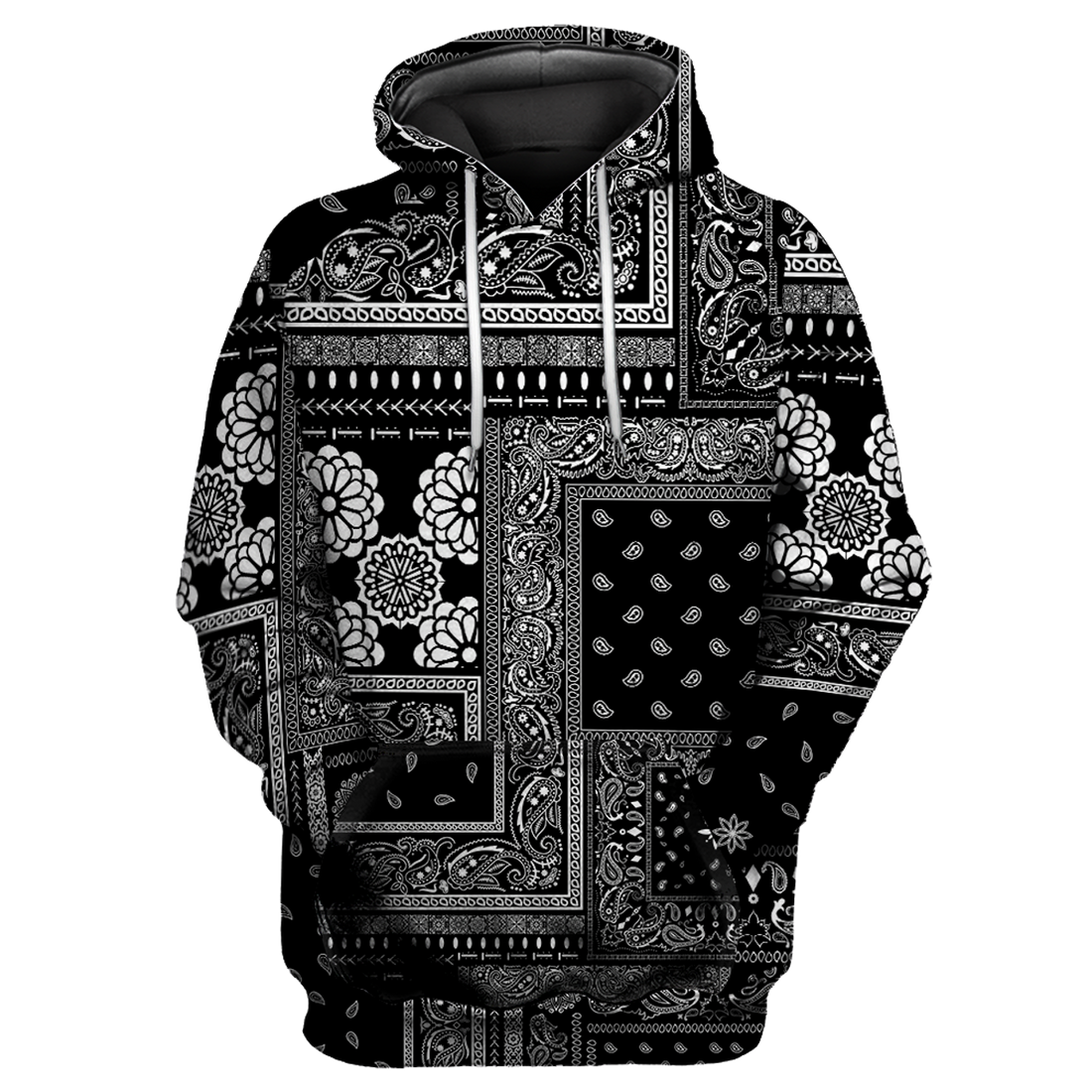 FUNSTUFFPRINT Paisley Bandana Vibe with Black White tone Street Style 3D Hoodie and Zip Hoodie